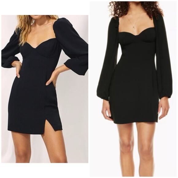 Wilfred Dresses & Skirts - Wilfred Aritzia 4 Black Puff Sleeve Mini Dress Sweetheart Neck Coquette